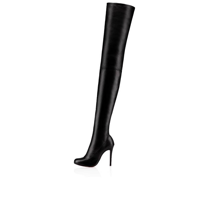 Women's Christian Louboutin Louise X 100mm Leather Thigh High Boots - Black [1463-920]